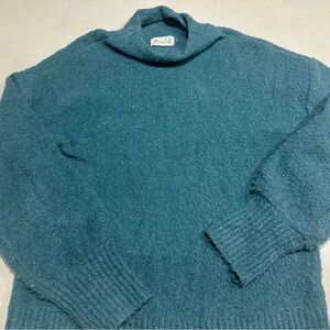 Marled Teal Boucle Knit Oversized Turtleneck Sweater
